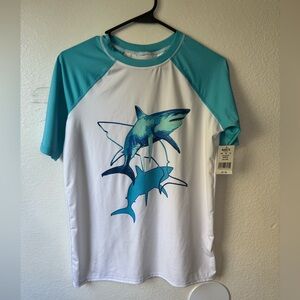 Lands' End Kids Shark Graphic Raglan Tee - Teal & White